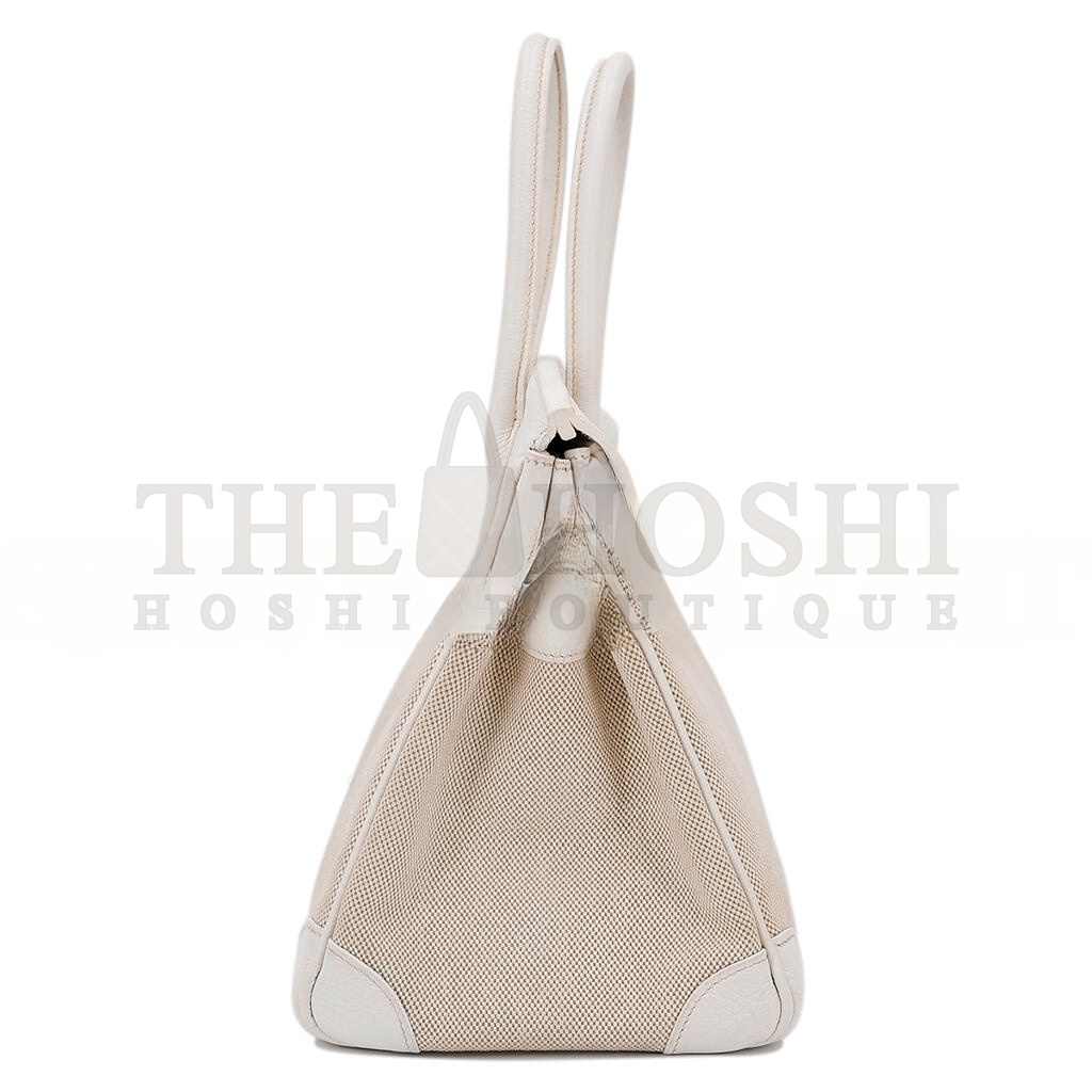 H**me5 BIRKIN 35 COWHIDE WHITE CANVAS SILVER BUCKLE BAG 10080269 (35*24*18cm) Master Quality